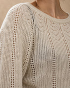 Openwork Yoke Pullover in Cashmere, Beige, detail view
