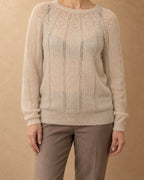 Openwork Yoke Pullover in Cashmere, Beige, front view