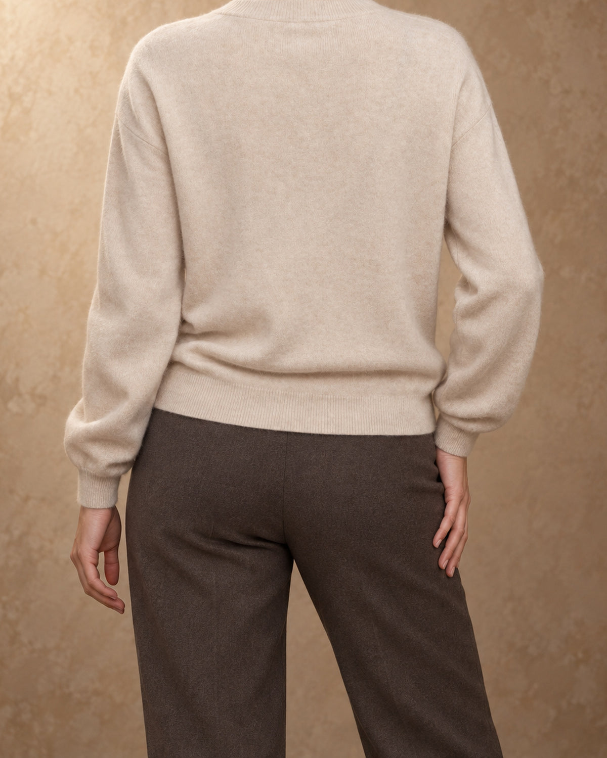 Overlap-Neck Pullover in Cashmere, Beige, back view