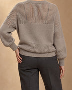 Openwork Panel Pullover in Cashmere, Grey, back view