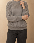 Openwork Panel Pullover in Cashmere, Grey, detail view