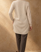 Long V-Neck Tunic Jumper in Cashmere, Beige, back view