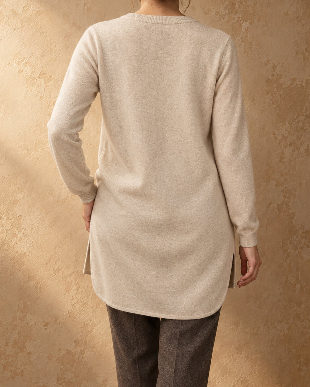 Terelj Cashmere Tunic Sweater, Beige, back view