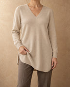 Terelj Cashmere Tunic Sweater, Beige, front view