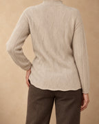 Oak Cashmere Diamond-Knit Mock-Neck Sweater, Beige, back view
