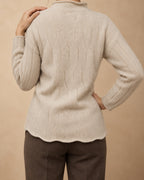 Oak Cashmere Diamond-Knit Mock-Neck Sweater, Beige, detail view