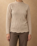 Oak Cashmere Diamond-Knit Mock-Neck Sweater, Beige, front view