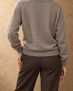 V-Neck Raglan Pullover in Cashmere, Beige, back view