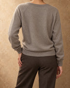 Khovd Cashmere V-Neck Sweater, Beige, back view