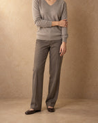 V-Neck Raglan Pullover in Cashmere, Beige, front view