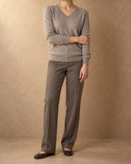 Khovd Cashmere V-Neck Sweater, Beige, front view