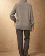 Roll-Neck Raglan Jumper in Cashmere, Beige, back view