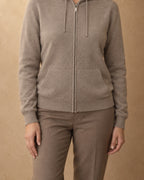 Zip Hoodie in Cashmere, Drawcords, Beige, front view