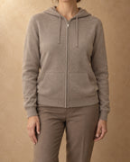 Pika Cashmere Zip Hoodie, Beige, front view