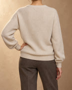 Ash Cashmere Ribbed Crew-Neck Sweater, Beige, back view