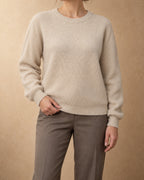 Ash Cashmere Ribbed Crew-Neck Sweater, Beige, front view