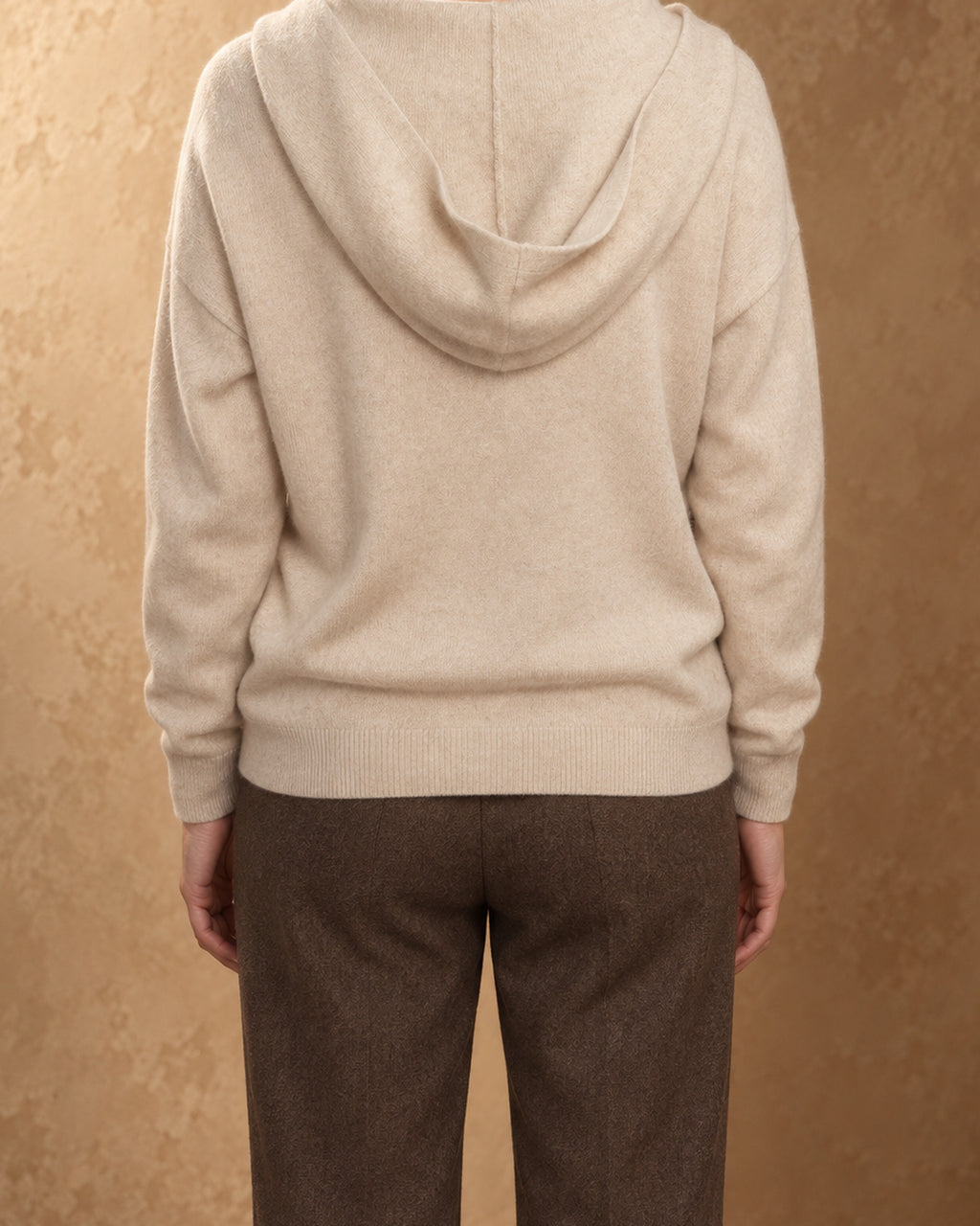 Pullover Hoodie in Cashmere, Beige, back view