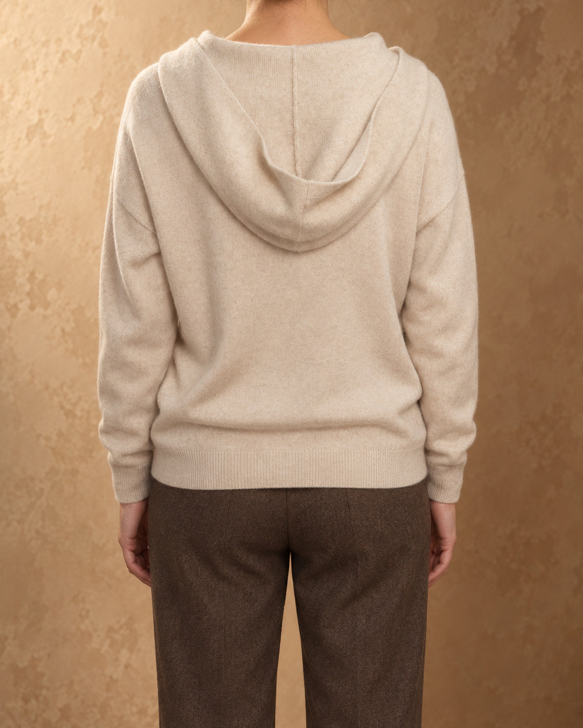 Saiga Cashmere Hoodie, Beige, back view