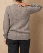 Fir Cashmere Pointelle Raglan Sweater, Grey, back view