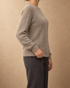 Fir Cashmere Pointelle Raglan Sweater, Grey, side view