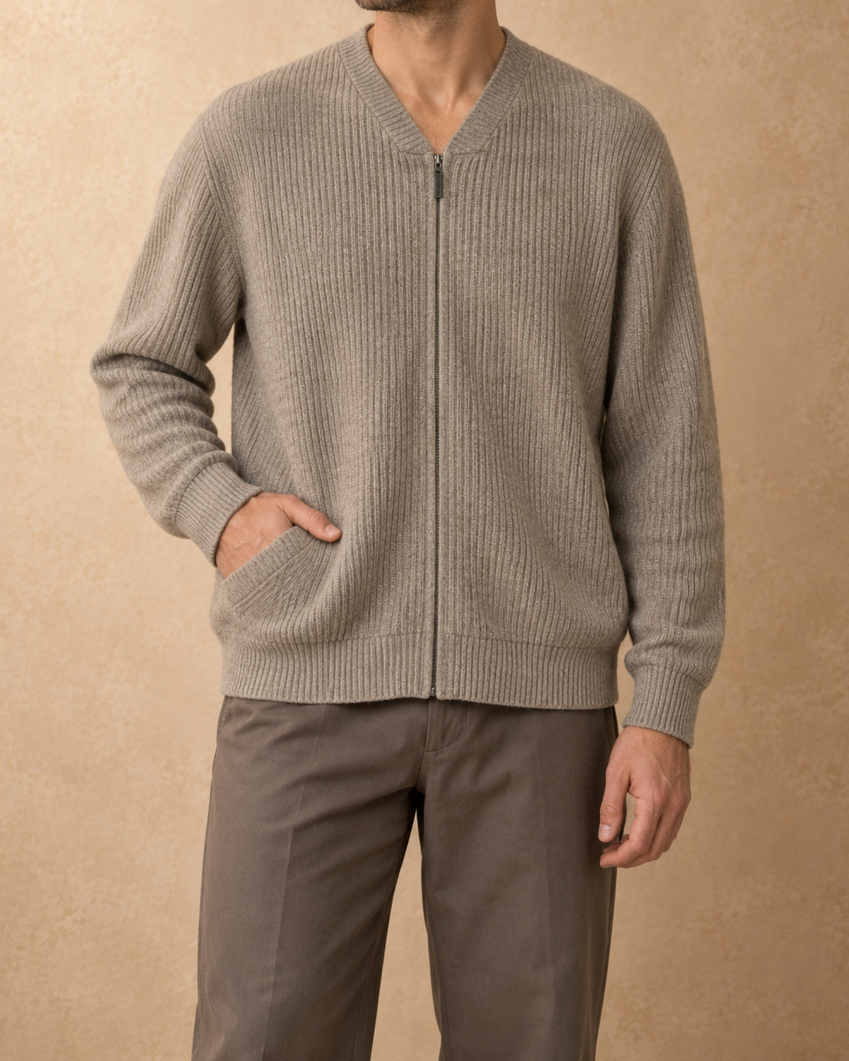 Altan Wool Zip Sweater, Beige, front view