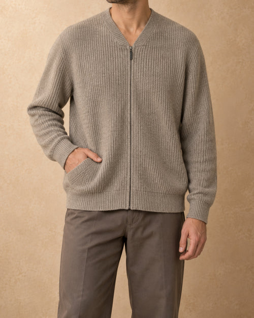 Altan Wool Zip Sweater, Beige, front view
