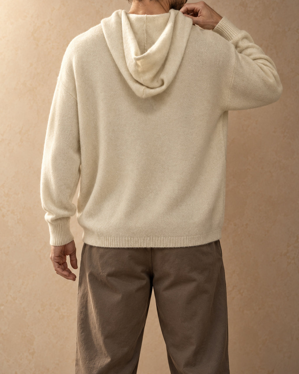 Nomrog Cashmere Half-Zip Hoodie, Cream-brown, back view