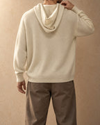 Nomrog Cashmere Half-Zip Hoodie, Cream-brown, back view