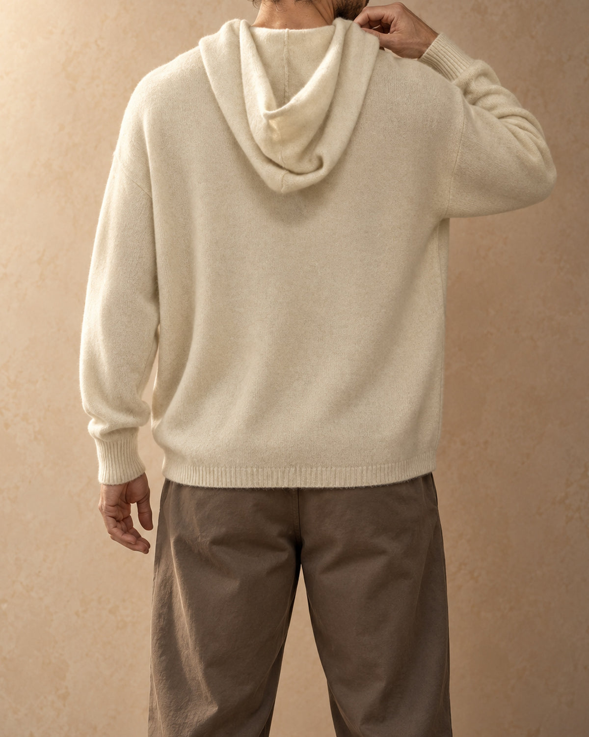 Nomrog Cashmere Half-Zip Hoodie, Cream-brown, back view