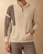 Nomrog Cashmere Half-Zip Hoodie, Cream-brown, front view