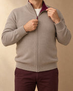 Ulz Cashmere Reversible Zip Cardigan, Burgundy / Grey-beige, detail view