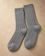 Thick Ribbed Socks in Cashmere, Grey, flat view
