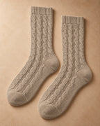 Airag Cashmere Cable-Knit Socks, Beige, flat view