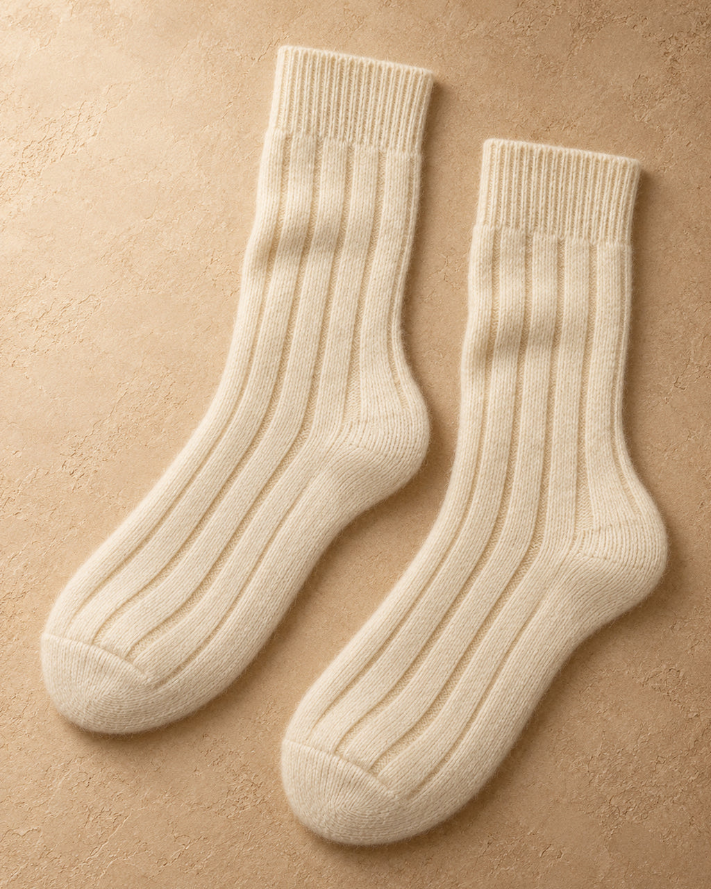 Boortsog Cashmere Ribbed Socks, Cream, flat view