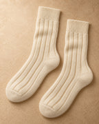 Boortsog Cashmere Ribbed Socks, Cream, flat view