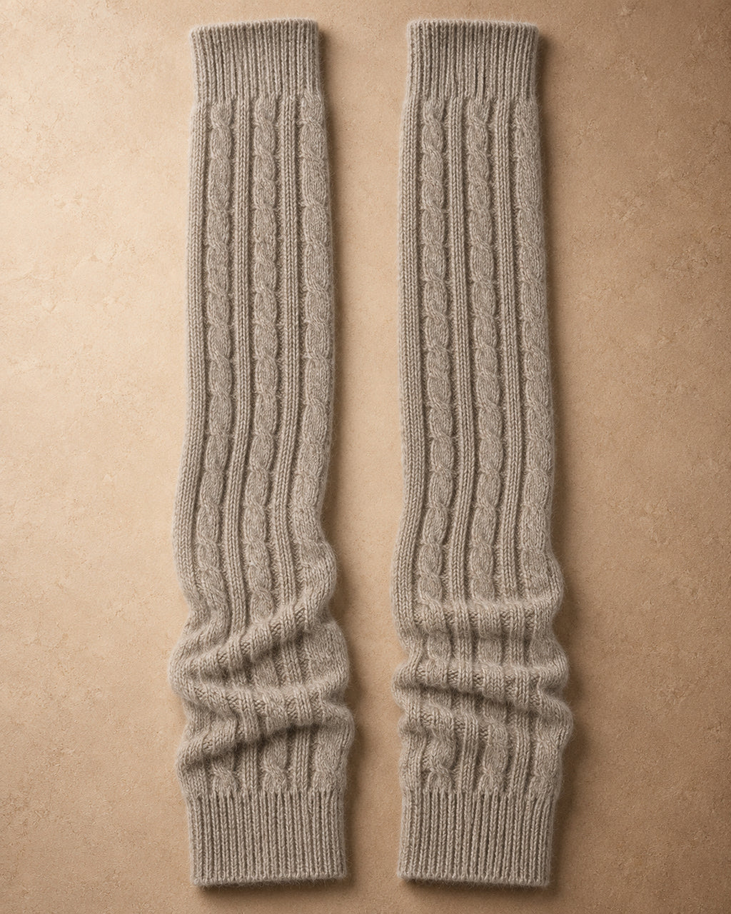 Nomad Cashmere Cable-Knit Leg Warmers, Beige, flat view