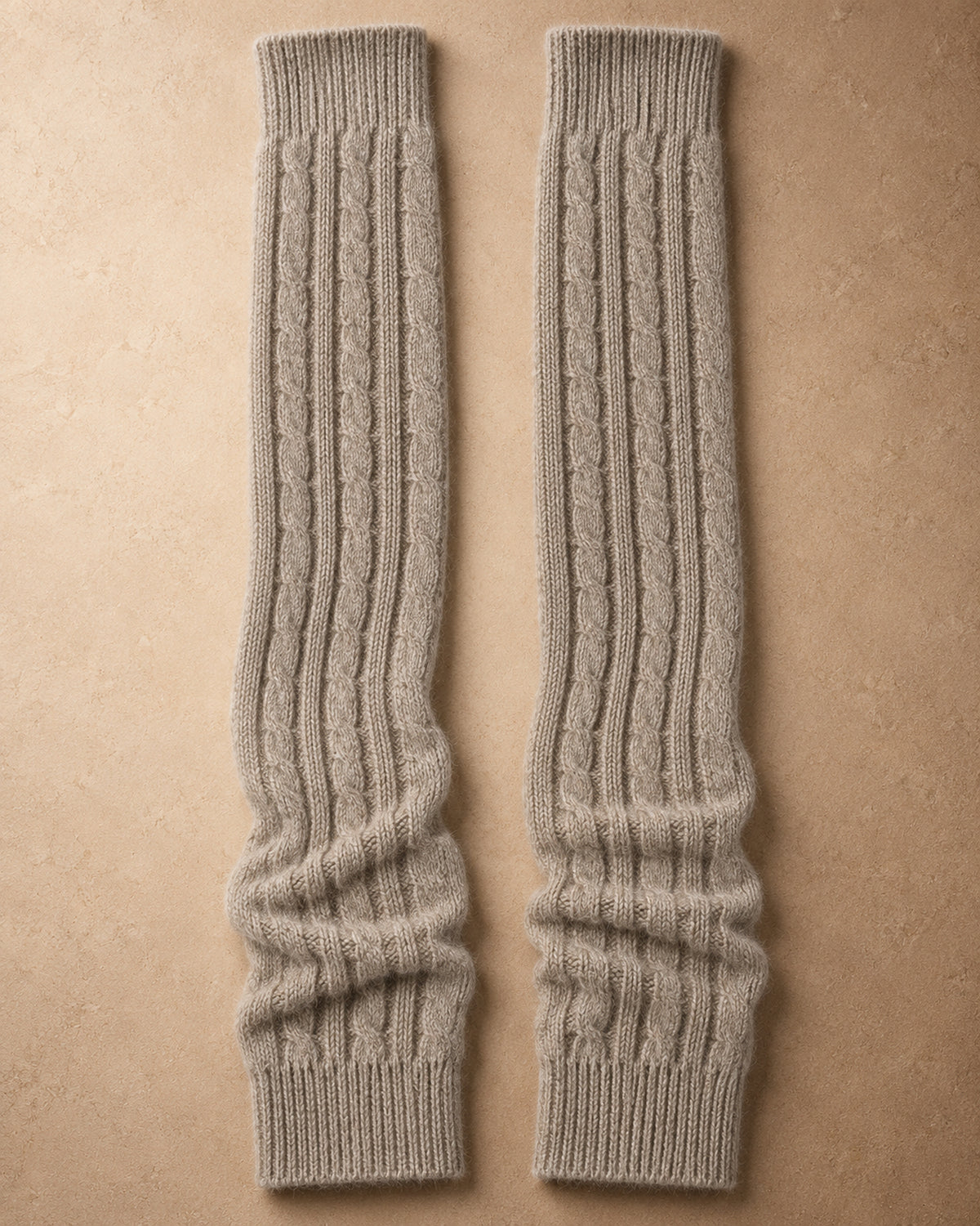 Nomad Cashmere Cable-Knit Leg Warmers, Beige, flat view