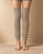 Nomad Cashmere Cable-Knit Leg Warmers, Beige, worn view