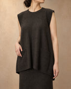 Long Vest with Back Buttons in Yak Wool, Brown, 3q view
