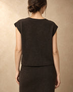 Short Button Vest in Yak Wool, Brown, back view