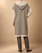 Tolbo Cashmere Long Hooded Knit Vest, Beige, back view
