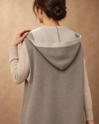 Tolbo Cashmere Long Hooded Knit Vest, Beige, detail view