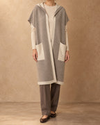 Tolbo Cashmere Long Hooded Knit Vest, Beige, front view