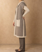 Tolbo Cashmere Long Hooded Knit Vest, Beige, side view
