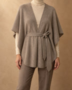 Belted Cape Poncho in Cashmere, Grey, front view