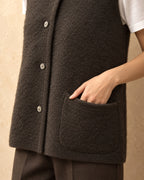 Button Vest with Pockets in Yak Wool, Brown, detail view