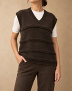 Ribbed V-Neck Vest with Loop Bands in Yak Wool, Brown, front view